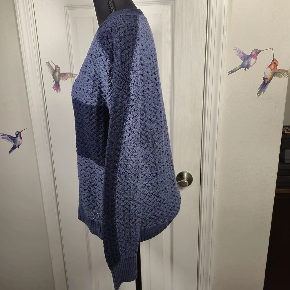 AnyBody Colorblock Crochet Knit Cardigan | Textured Layer - Picture 3 of 6